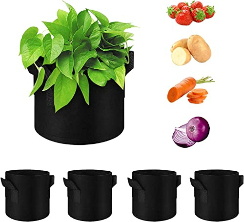 WHATWEARS 5 Pack 3 Gallon Plant Grow Bags, Thickened Nonwoven Fabric Pots with Handles, Vegetable Planter Bags Containers, Cloth Planters for Garden Vegetable/Flower/Plant/Fruits Outdoor(Black)