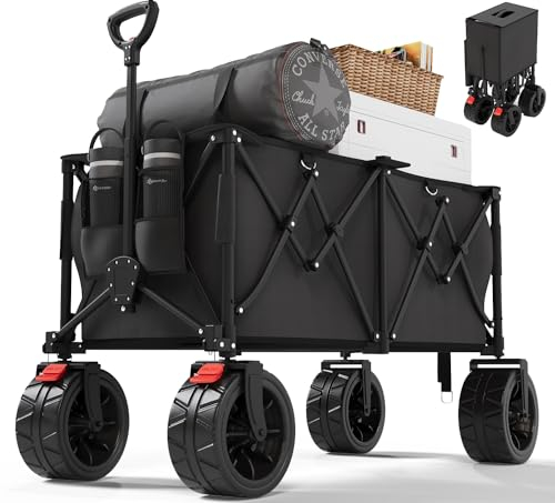 Devoko 332L carrello spiaggia 200kg carrello con ruote portatutto grandi,carrellos pieghevole Con Braccioli Regolabili e Tasche Laterali per Giardino Campeggio all'aperto Ogni Tipo di Terreno, Nero