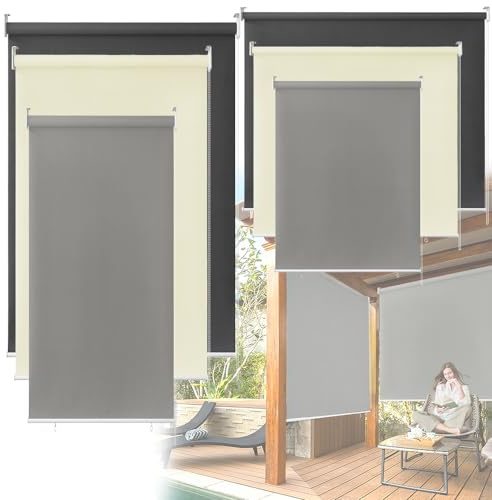 FIVMEN Tenda a Rullo per Esterno Tende a Rullo Oscurante Verticale Tenda Avvolgibile Termica Isolante Tenda Oscurante a Rullo Trazione Laterale per Balcone e Finestre, 180x140 cm Grigio
