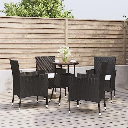 Rantry 5-TLG. Garten-Bistro-Set mit Kissen Gartenmöbel Set Sitzgruppe Essgruppe Stühle und Tisch Gartengarnitur Möbel Balkonset Garnitur für Garten Hof Terrasse und Schwarz Poly Rattan