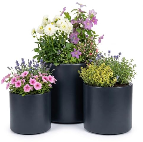 Prosperplast Blumentopf - Übertopf mit Einsatz HEOS | aus robustem Kunststoff | für Innen und Außen | UV-beständig und Frostbeständig | Anthrazit | 29,8 x 29 cm