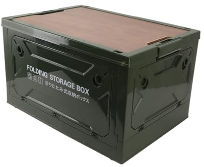 Ejoyous Camping Box mit Deckel, Camping-Aufbewahrungsbox mit Holzdeckel 50L Kitchen Box Campingbox mit 4 Rollen Kofferraum Organize Faltbar für Auto Campin Picknick (OD Grün)