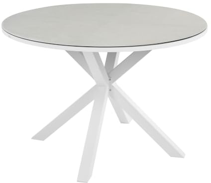 Beliani Gartentisch Keramik Taupe Aluminium weiß rund ⌀ 120 cm X-Beine modern Maletto