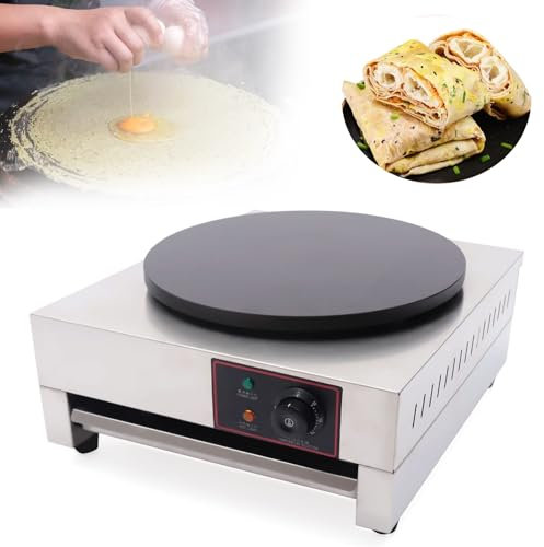 Crepiera commerciale da 16 pollici, macchina per crepe elettrica da 3000 W, fornello per pancake ai cereali antiaderente, piastra per crepe piatta, 50-300 ℃/122-572℉ Controllo della temperatura, per