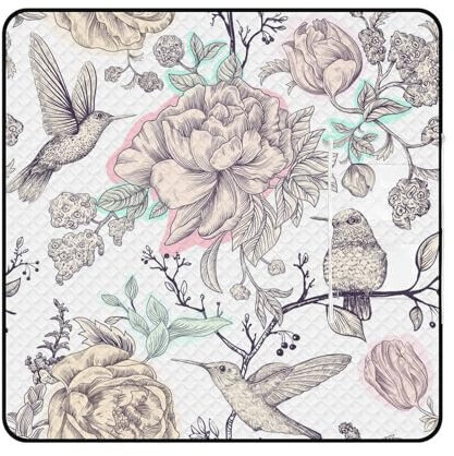 SEEKJOYS Picknickdecke mit Vintage-Blumen und Vögeln, extra groß, mit Tragegurt, faltbar, leicht, wasserdicht, Stranddecke, 200 x 200 cm, für Strand, Camping, Wandern, Park, Terrasse