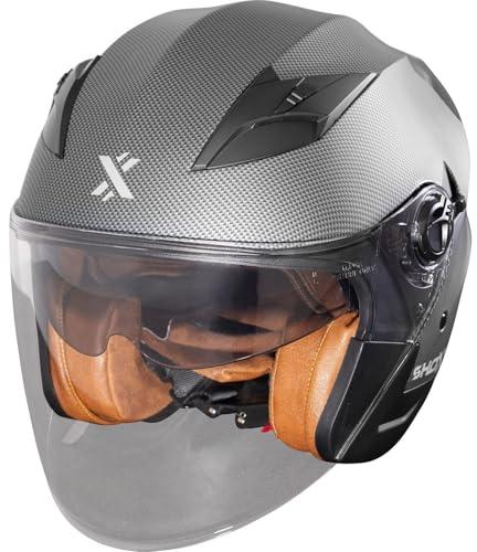 Shox Defender Carbon Open Face Motorcycle Helmet XXL Matt Carbon Effect