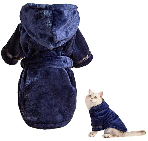 Dog Drying Coat,Microfibre Dog Towels for Fast Drying,Super Absorbent Dogs Bath Towel with Hood & Belly Straps,Adjustable Puppy Dressing Gown Doggie Shower Towelling Pet Bathrobe (Navy Blue)
