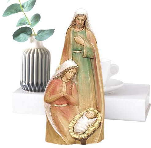 Den heliga familjens figur – snidade träsamlingsfigurer Jesus-krubbscen – dekorativ figur | traditionell handmålad dekorativ figur för skrivbordet hemma