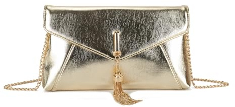 LeahWard Evening Clutch Purse, Chain Strap, Tassel Detail, Envelope Design