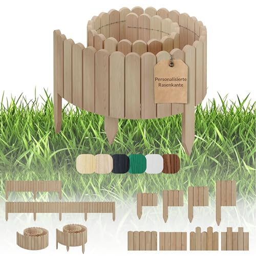 Floranica Rasenkante Personalisierter Holzzaun Kiefernholz Beeteinfassung imprägniert Gartenzaun aus Holz Dekozaun Palisade Umzäunung für Garten Rollzaun personalisiert (15 cm x 100 cm)