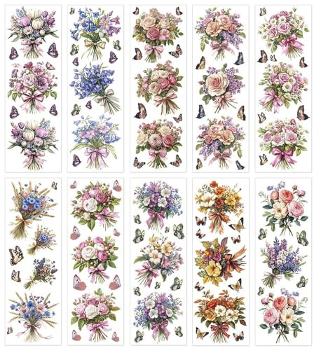 Ideen mit Herz Premium-Transfers | Rub on Sticker | Rubbel-Sticker | 10 cm x 30 cm | 10 Bogen | inkl. Tuch (Blumensträuße 2)