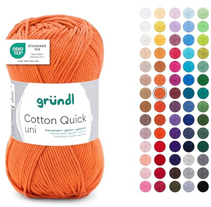 Gründl Wolle Cotton Quick uni - dünne Wolle zum Häkeln - Strickgarn - Häkelgarn - Glänzend und hautfreundlich - 100% Baumwolle - 1 Knäuel 50 g / 125 m - Nadelstärke 3-4 - bronze