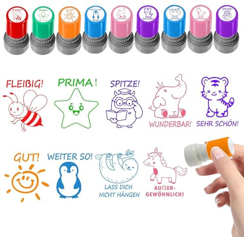 KBIBCK 9 Stück Selbstfärbende Lehrer Stempel, Lehrer Bewertung Belohnung Motivation Briefmarken, Lob Ermutigung Kinder, Schüler Hausaufgaben Stamper, Lehrerstempel Englisch für Kinder, Bildung, Lehrer