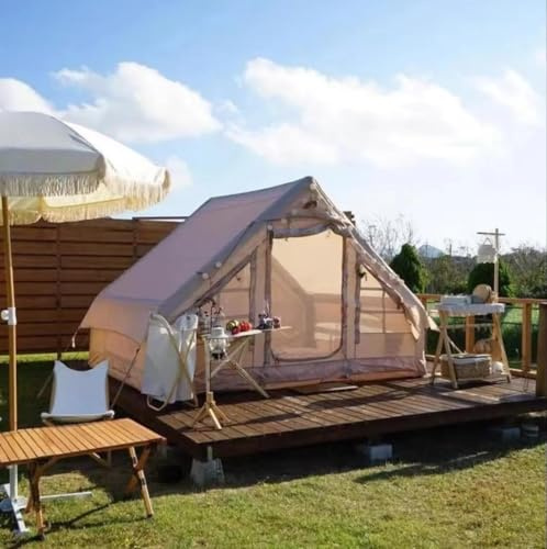 Aufblasbares Familienzelt für 4–6 Personen, mit Pumpe, 4 Jahreszeiten, wasserdichtes Luft-Pop-Up-Zelt mit Herdbuchsenloch für Camping, Outdoor-Abenteuer und Familienfeiern