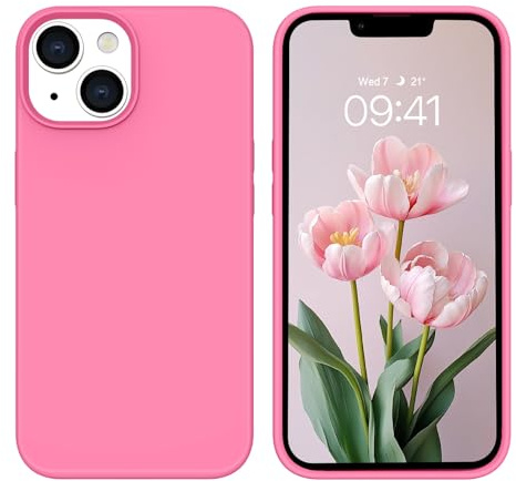 DUEDUE Coque en Silicone Liquide pour iPhone 13 6,1 Pouces, Rose Framboise | Silicone Militaire Antichoc, Coque de Téléphone pour iPhone 13 Protection Intégrale, Toucher Confortable Etui Anti Rayures