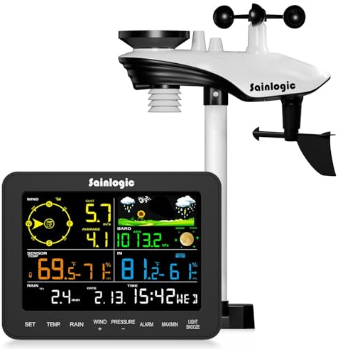 Sainlogic Weather Stations Wireless Indoor Outdoor SA, Weather Station with Rain Gauge and Wind Speed, Weather Forecast, Temperature, Air Pressure, Humidity, Moon Phase