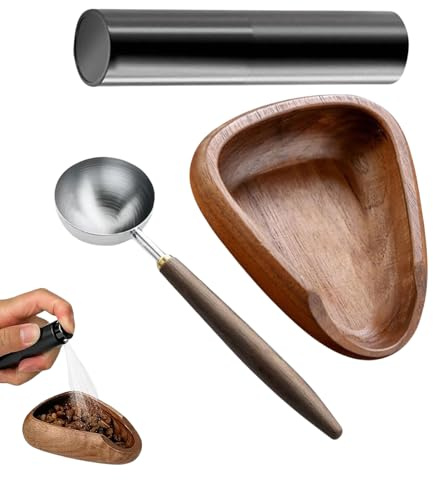 Taza Medidora De Granos De Café | Dosificador De Café En Madera | Accesorio para Preparar Bebidas con Cuchara y Spray, para Principiantes, Expertos, Hombres y Mujeres