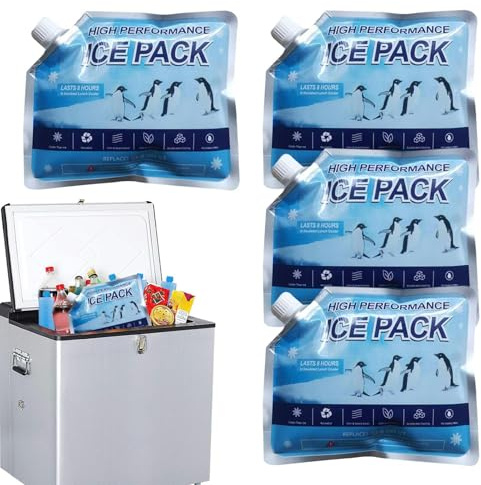 Set di 4 batterie refrigeranti da campeggio, riutilizzabili, a tenuta stagna, a lunga durata, per campeggio, picnic, pesca