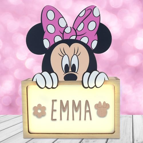 WONDEE Offizielle Disney Minnie Mouse Lampe Personalisierte - Nachtlicht Baby Minnie Mouse, Geschenke zur Geburt, Taufgeschenke für Madchen Personalisierte Geschenke Baby, Disney Geschenkideen