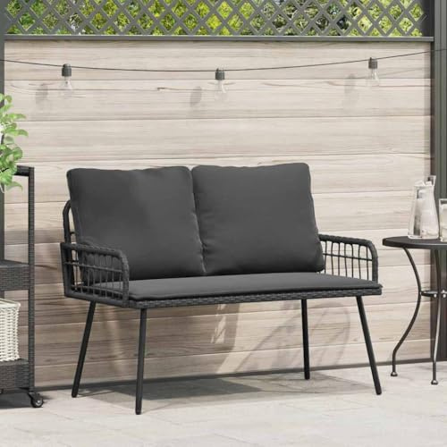QJBSAVVA Modernes PE-Rattan Zweisitzer Sofa Schwarz 114 x 64 x 78 cm Wetterfeste Outdoor Gartenmöbel mit Atmungsaktiven Kissen für Terrasse Balkon und Garten