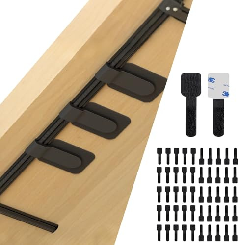 50 Pcs Under Desk Cable Management Self Adhesive Cable Ties Hook and Loop | Cord Tidy Clip Strap Reusable Adjustable Wire Organiser for TV PC Laptop Network Cord Home Office No-Drill Installation Black