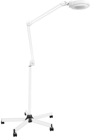 5-facher Vergrößerungslampe LED Lupenleuchte 24W Lupenlampe mit 5 Standfuß und Räder Lupen-Stehlampe 5X Standlupe Kosmetik Arbeitsleuchte Kaltlicht Standleuchten für Schönheitssalons, Nagelstudios
