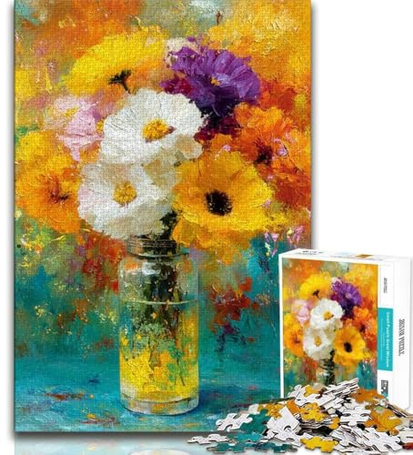 Puzzle de 1000 pièces représentant des Fleurs dans Un Vase pour Adolescents, Jeu Stimulant et Familial avec des pièces de Formes aléatoires entièrement emboîtables 50x75cm