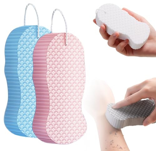 Esponjas de Baño Exfoliantes Mágicas para el Cuerpo 2026 - Esponja de Baño Exfoliante 3D Super Suave, Suave para la Piel y Reutilizable para Adultos y Niños (Rosa+Azul)