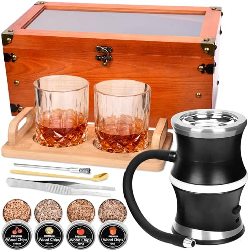 Electric Old Fashioned Smoker Kit, Whiskey Smoker Kit with Wooden Smoke Box, Cocktail Smoker Kit Infuse Rich Smoky in Bourbon&Cocktail, Home Bar Birthday Whiskey Gift for Men, Dad, Husband, Boyfriend