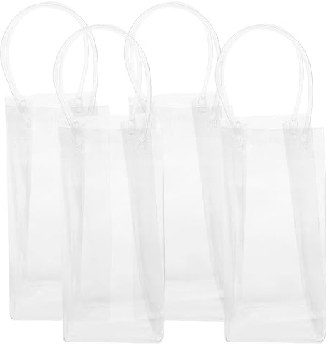 FRCOLOR 4 Stück Transparente Geschenk Weintaschen aus PVC mit Tragegriff Reißfest Praktische Flaschentaschen für Geschenkverpackung und Aufbewahrung