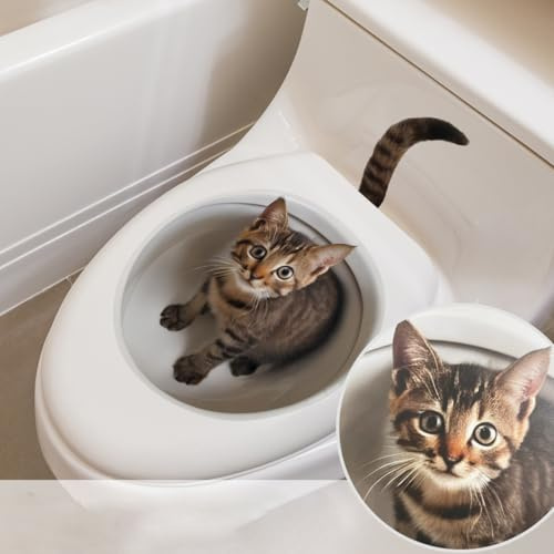 Wandsticker4u®- Aufkleber für Toilettendeckel KATZE 3D lustig I Witzige Katze WC Aufkleber Badezimmer Dekoration wasserfest I Gäste WC Deko Klodeckel Aufkleber Wandtattoo