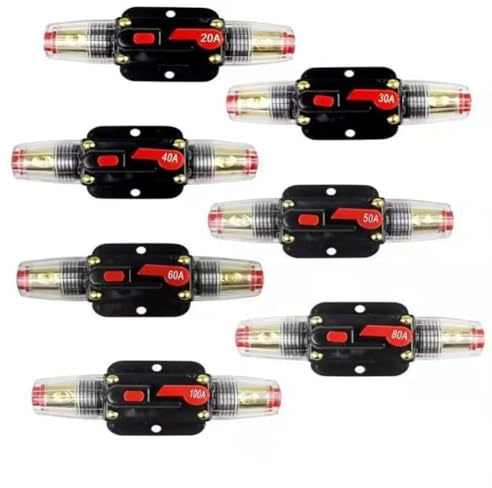 Gettimore Disjoncteur de fusible automatique en ligne 12 V-24 V CC avec cosses de fil et tube thermorétractable, protecteur de circuit à réinitialisation manuelle pour amplificateurs, camions