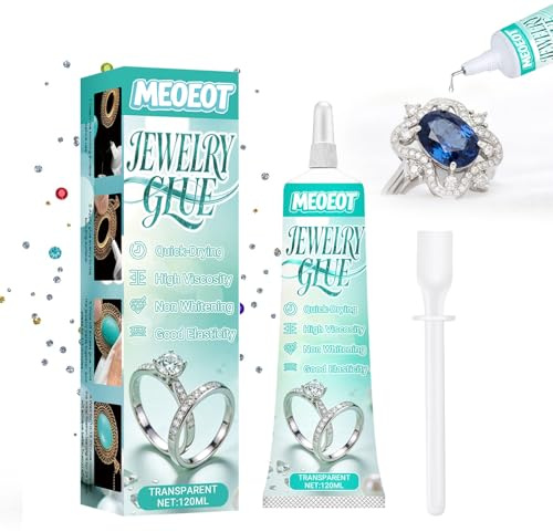 Meoeot Gelsmycken, extra stark, 120 ml, transparent, strass, smyckeslim, vattenbeständigt, snabbtorkande, pärllim för smycken, strass, smycken, pärlor, glitter och gör-det-själv