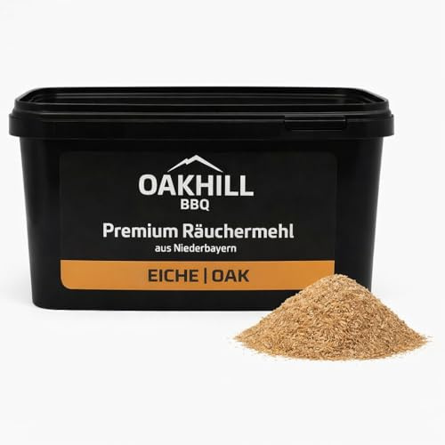 OAKHILL BBQ Räuchermehl Eiche, im praktischen wiederverschliessbaren 5,5 Liter Eimer. Zum Heiß- und Kalträuchern, Smoken, von Fleisch, Fisch, Geflügel, Wild, Lamm, Käse und Gemüse.