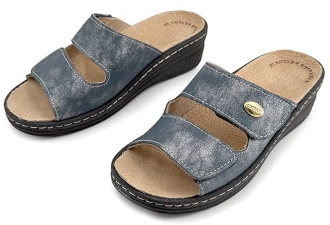 JOMIX Zapatillas Ortopédicas de Mujer con Cierre Ajustable Pantuflas de Verano Anatómicas y Ergonómicas Plantilla Extraíble de Piel Sandalias Cuña Cómoda para Pies Sensibles y Mayor