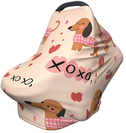 Bonita funda de lactancia de perro salchicha de cobertura completa de 360°, bufanda elástica para amamantar y funda de asiento de coche, apta para la mayoría de cochecitos y cochecitos