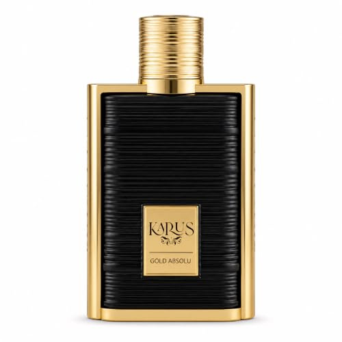 Khadlaj Karus Gold Absolu 100 ml Eau de Parfum spray unisex | Bergamot och svarta vinbär, hjärta av violett och jasmin, cederträ och tonka bakgrund, träig fruktig blommig, långvarig doft