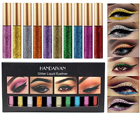 BEAUTY GLAZED 10 Farben Metallic Eyeliner Glitzer Wasserdicht Schimmer Pigment Lidschatten Liquid Glitters langlebiger Eyeliner