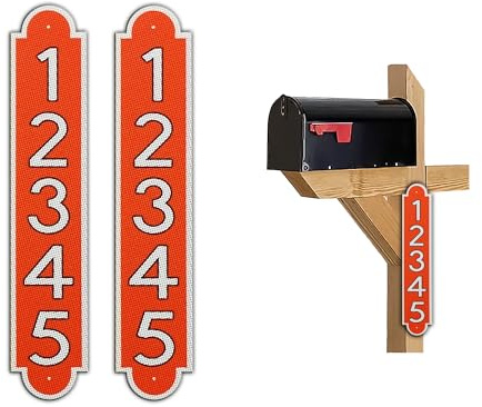 Curb N Sign Mailbox Numbers Plaques - Made of Aluminum Composite Material - Super Reflective Mailbox Numbers for Outside - Customized Mailbox Number Plaque - Pre-Drilled - Versatile Usage (Orange)