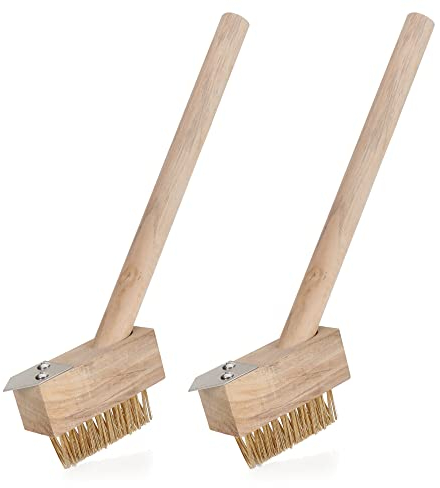 com-four® 2X Unkrautbürste mit Stahlborsten, Fugenbürste mit Holzgriff, Unkraut- und Moosentferner (02 Stück - Unkrautbürste)