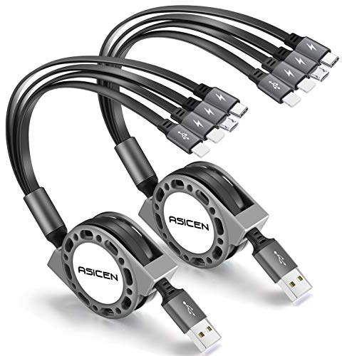 ASICEN Retractable USB Charging Cable, 4-in-1 1.5m Multi USB Charge Cable