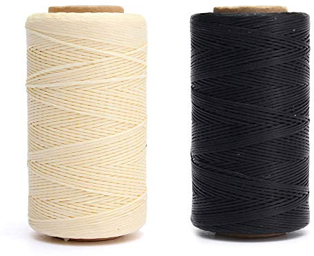 Anyasen 2 Stück Wachsfaden Flache Leder gewachst ledergarn 1mm lederfaden leinenzwirn gewachst Wax Gewinde für Reparatur Schuhe Taschen Gepäck Rucksäcke 2pcs 260 Meter 150D (Beige + Schwarz)