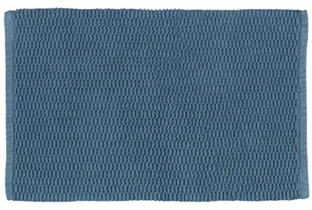 WENKO Badteppich Mona Graublau, Badvorleger mit Trendiger Oberflächenstruktur, rutschhemmend beschichtet, waschbar, aus 100% Baumwolle, 50 x 80 cm