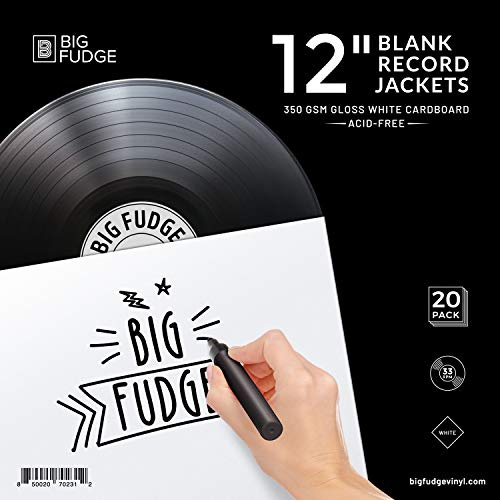 BIG FUDGE Pro Shiny Album Jackets - 30cm x White - 20 Vinyl Sleeves (350gsm) - Vinyl Cover Layer Sleeves with Inner & Wet Sleeves