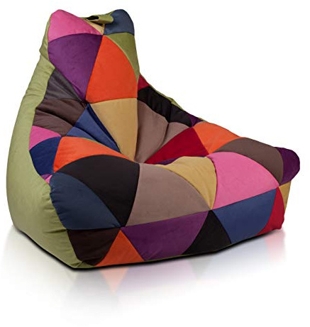 Ecopuf Keiko - Pouf a Sacco PATCHWORK in Microfibra Sfoderabile Taglia S - Puff Poltrona Sacco con maniglia - Pouf Poltrona Antistrappo Antimacchia - Poltrona a Sacco con Imbottitura in Polistirolo