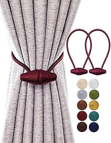 Fermatende Magnetiche TECVINCI con Magnete Più Grande di Aggiornamento, 2 pezzi di fermi per Tendaggi da 40 cm per Tende da Interni ed Esterni - Borgogna