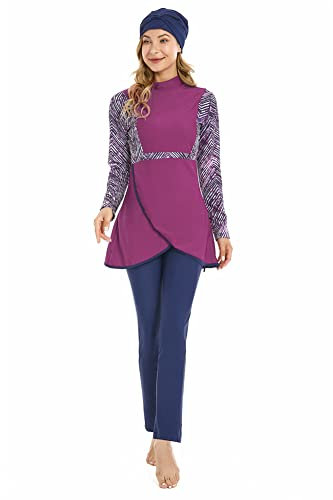 Trajes de baño Musulmanes para Mujer Cuerpo Completo Islámico Burkini Traje de baño Modesto Deporte Traje de baño de Manga Larga (S,J1)