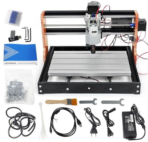 RATTMMOTOR Upgrade 3018-PRO CNC Wood Router Machine Kit 3 Axis GRBL DIY Mini CNC Engraver Milling Machine+Emergency Stop and Limit Switch for Cutting Plastic Acrylic PVC PCB Wood