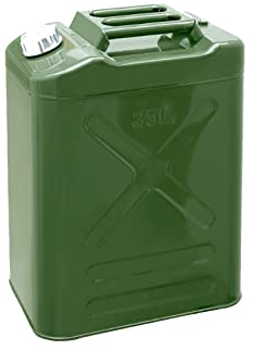 LPLND 15L/20L/25L/30L/35L/40L Jerrican en Métal Jerrican Essence，Carburant Métal Canister Bidon Métal Jerrican en Métal pour Carburant pour Essence Et Diesel，Olive Verte(Size:35L)