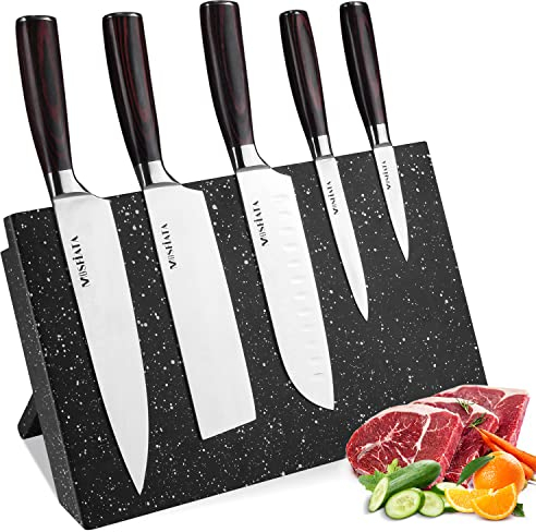MOSFiATA Magnetic Knife Block - Strongly Magnetic Knife Holder - Magnetic Knife Stand Without Knives - Kitchen Universal Storage Rack Cutlery Display Stand Black